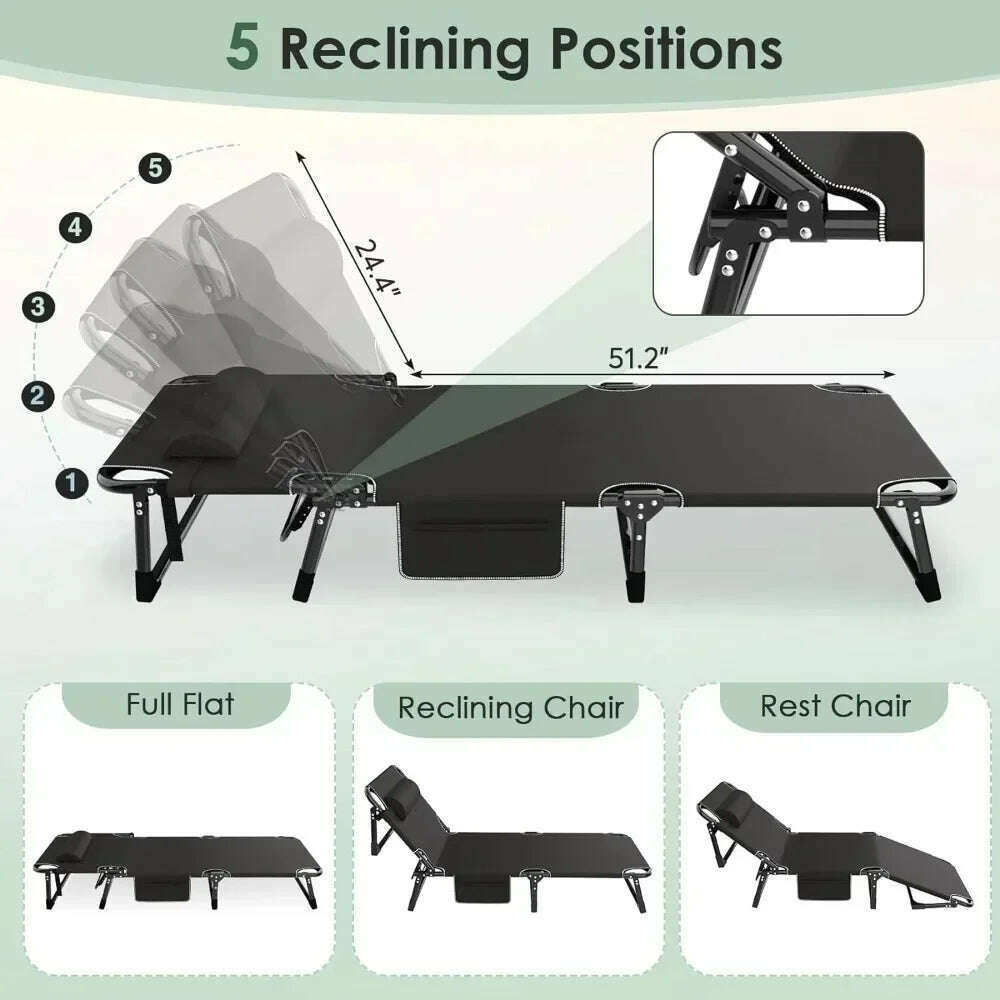 KIMLUD, 3 in 1 Folding Camping Cot Bed, 5 Positions Adjustable Patio Chaise Lounge Chair, Portable Sleeping Cots for Adults with, KIMLUD Womens Clothes
