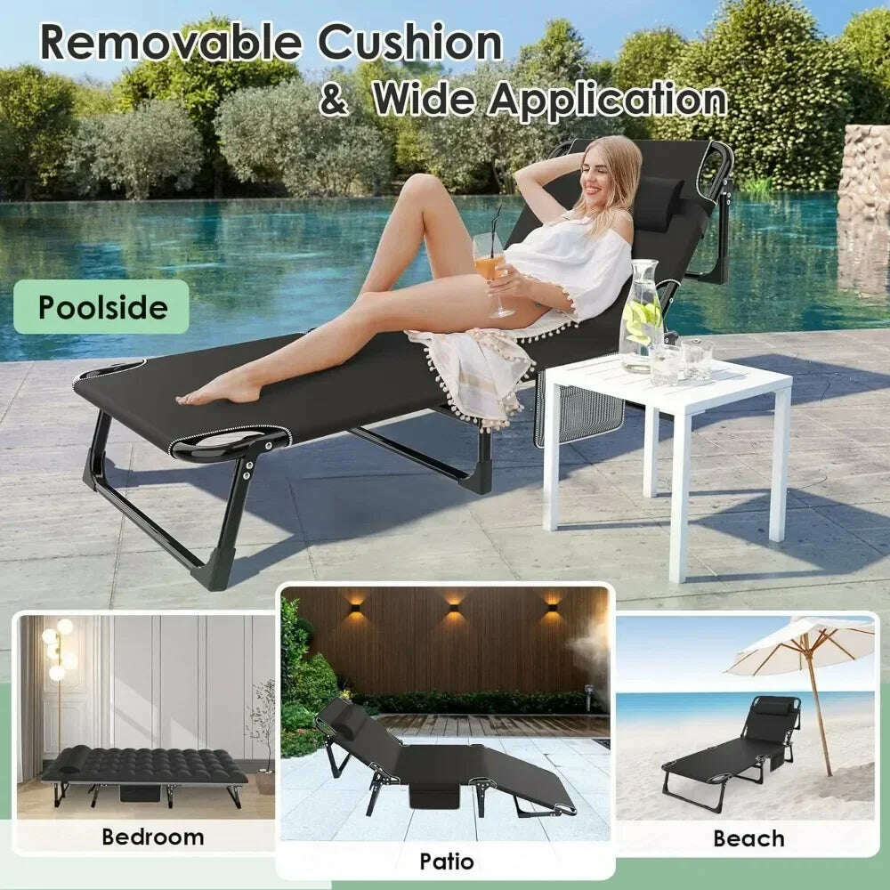 KIMLUD, 3 in 1 Folding Camping Cot Bed, 5 Positions Adjustable Patio Chaise Lounge Chair, Portable Sleeping Cots for Adults with, KIMLUD Womens Clothes
