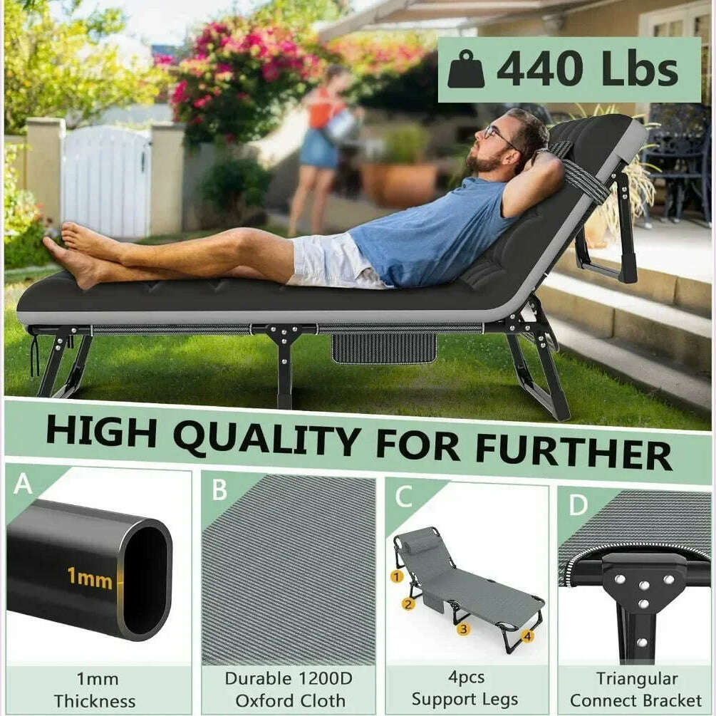 KIMLUD, 3 in 1 Folding Camping Cot Bed, 5 Positions Adjustable Patio Chaise Lounge Chair, Portable Sleeping Cots for Adults with, KIMLUD Womens Clothes