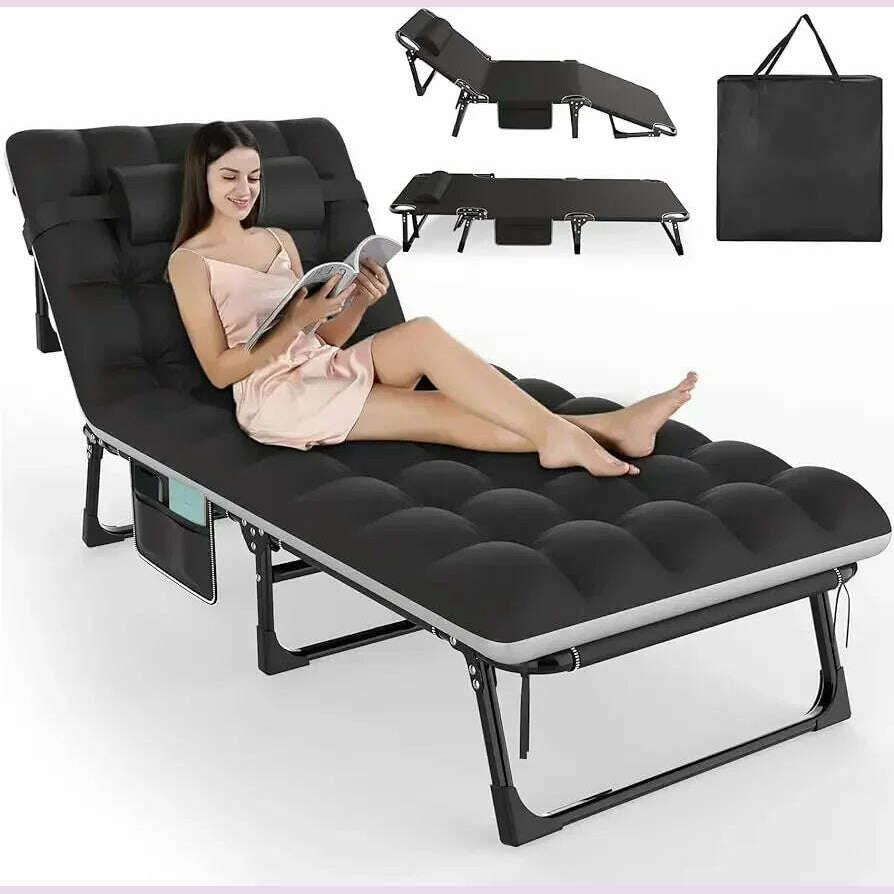KIMLUD, 3 in 1 Folding Camping Cot Bed, 5 Positions Adjustable Patio Chaise Lounge Chair, Portable Sleeping Cots for Adults with, Black / United States, KIMLUD APPAREL - Womens Clothes