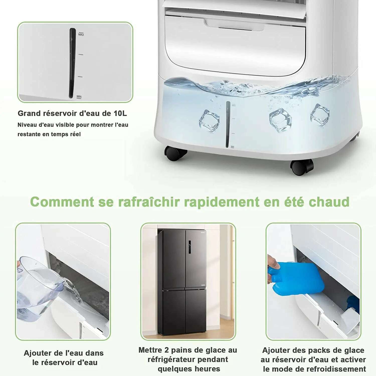 3 in 1 Silent Mobile Air Conditioner with Remote Control, 15h Timer and 10L Water Tank, Air Freshener with 3 Modes, 3 Speeds and - KIMLUD