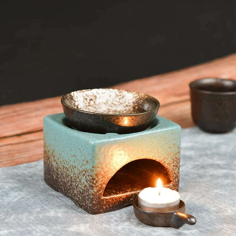 3 in 1 Vintage Restaurant Household Tea Warmer Set 140ml Ceramics Essential Oil Furnace Candle Heating Incense Burner Home Decor - KIMLUD