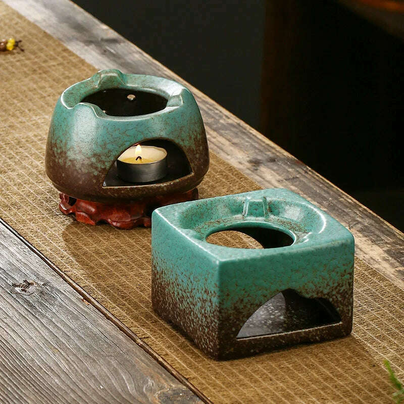 3 in 1 Vintage Restaurant Household Tea Warmer Set 140ml Ceramics Essential Oil Furnace Candle Heating Incense Burner Home Decor - KIMLUD