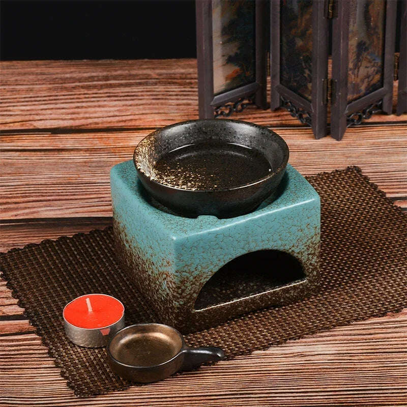 3 in 1 Vintage Restaurant Household Tea Warmer Set 140ml Ceramics Essential Oil Furnace Candle Heating Incense Burner Home Decor - KIMLUD