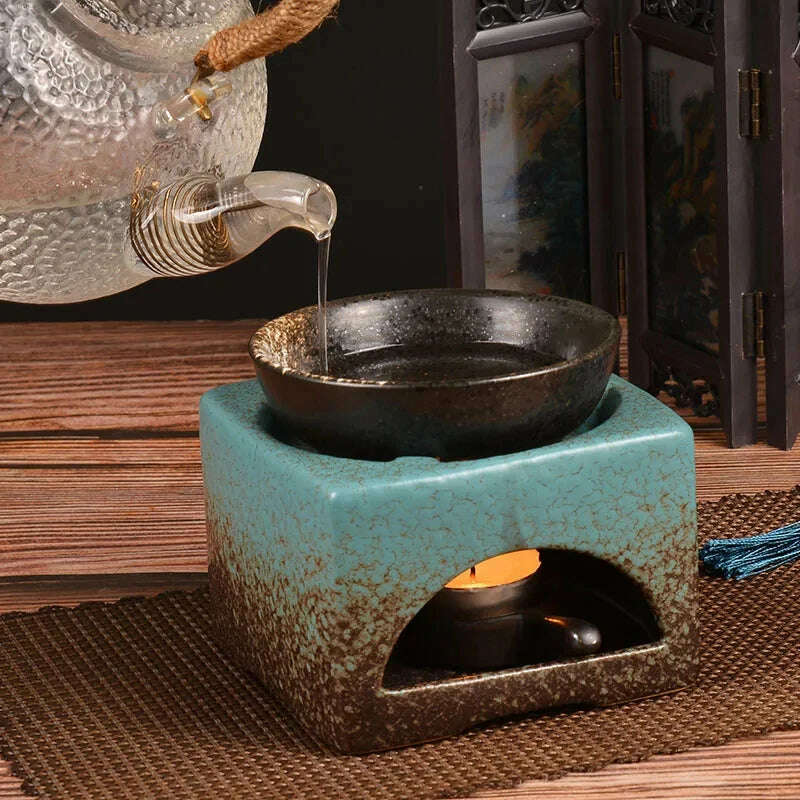 3 in 1 Vintage Restaurant Household Tea Warmer Set 140ml Ceramics Essential Oil Furnace Candle Heating Incense Burner Home Decor - KIMLUD