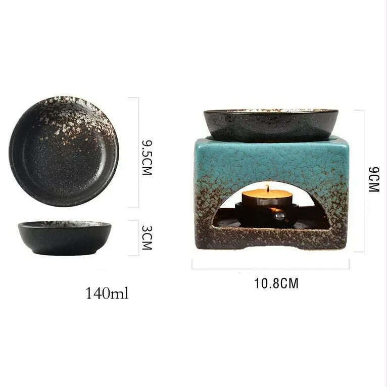 3 in 1 Vintage Restaurant Household Tea Warmer Set 140ml Ceramics Essential Oil Furnace Candle Heating Incense Burner Home Decor - KIMLUD