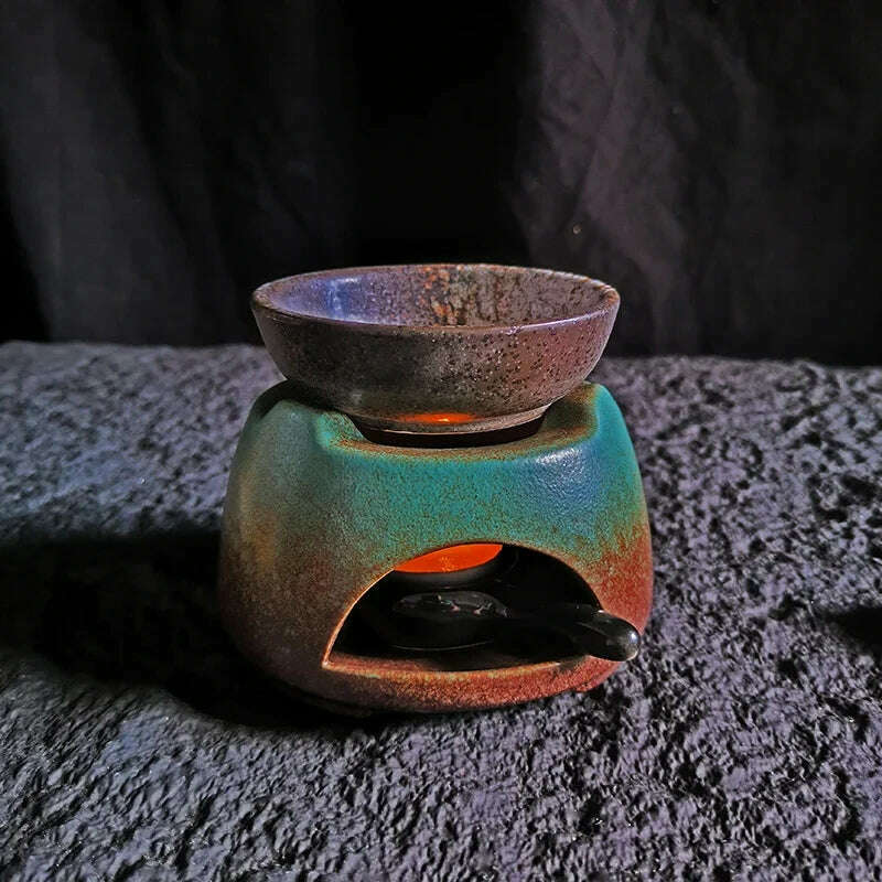 3 in 1 Vintage Restaurant Household Tea Warmer Set 140ml Ceramics Essential Oil Furnace Candle Heating Incense Burner Home Decor - KIMLUD