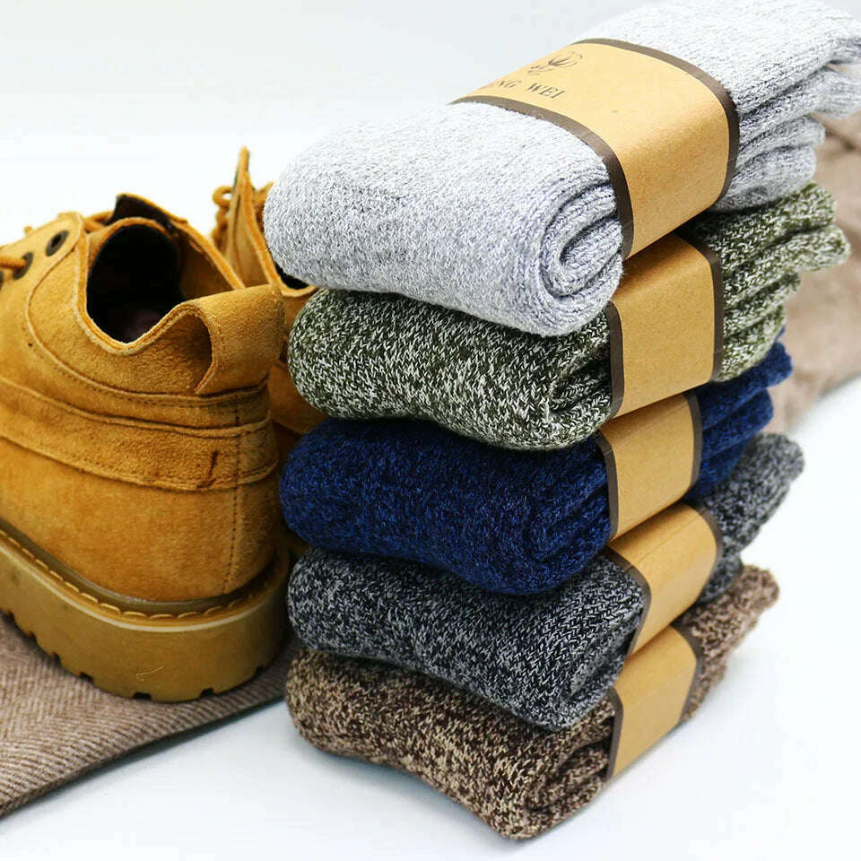 3 Pairs Winter Men's Merino Wool Socks Super Thick Warm High Quality Harajuku Retro Snow Casual Antifreeze Cashmere Socks Men - KIMLUD