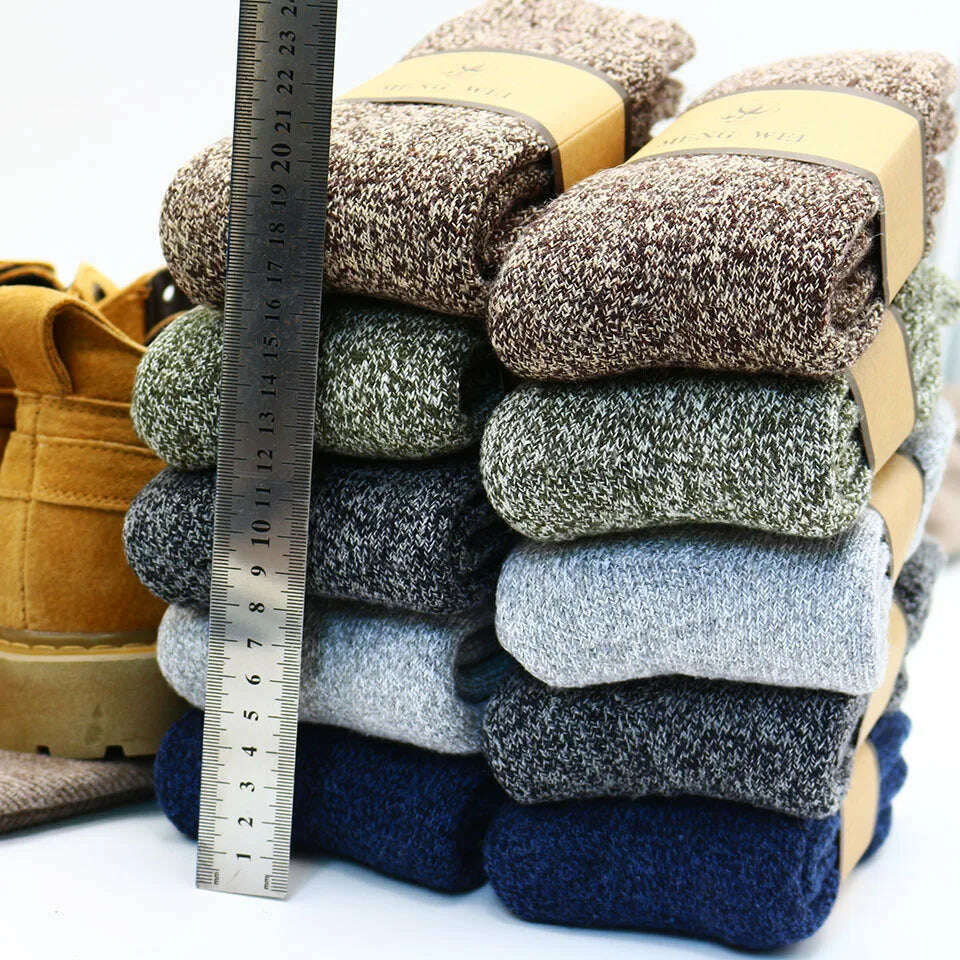 3 Pairs Winter Men's Merino Wool Socks Super Thick Warm High Quality Harajuku Retro Snow Casual Antifreeze Cashmere Socks Men - KIMLUD