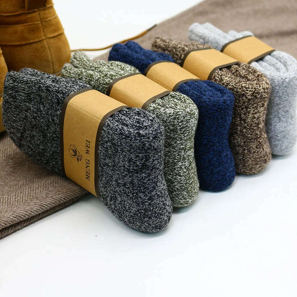 3 Pairs Winter Men's Merino Wool Socks Super Thick Warm High Quality Harajuku Retro Snow Casual Antifreeze Cashmere Socks Men - KIMLUD