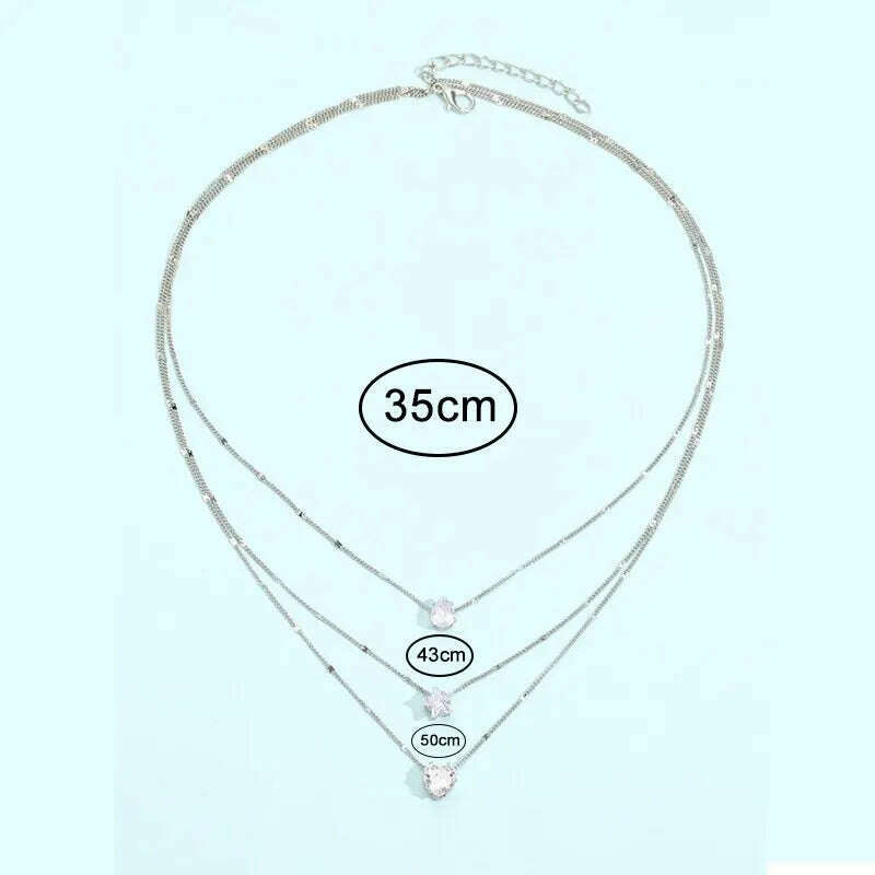 KIMLUD, 3 Pcs Gold-Color Simple Multilayered Pendant Necklace For Girls Women Star Heart Shaped Pendant Necklace Jewelry For Birthday Gi, KIMLUD Womens Clothes