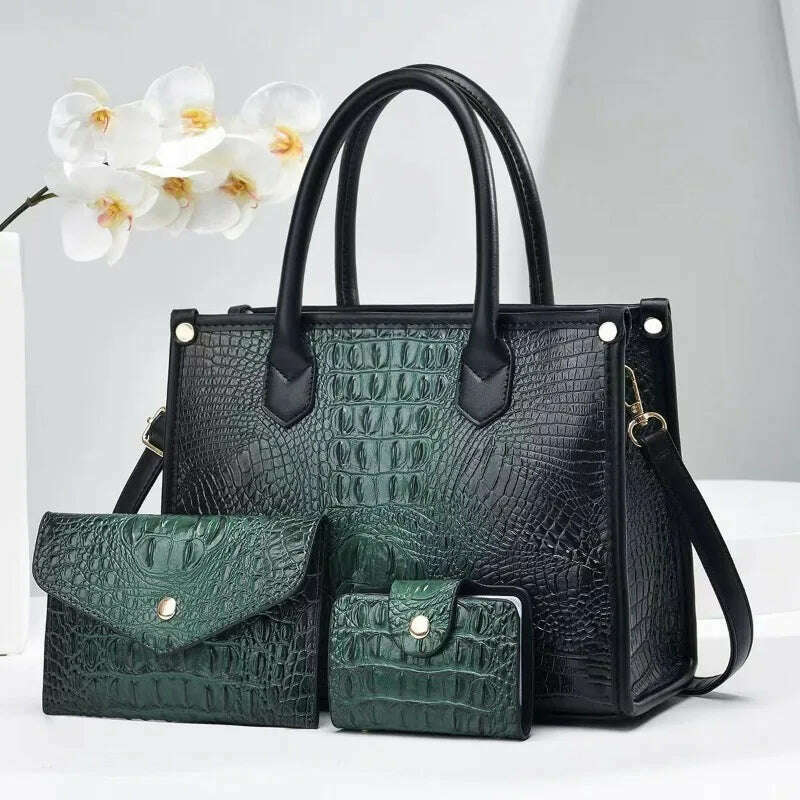 KIMLUD, 3 Pieces Sets Shoulder Bag for Women Retro Crocodile Pattern High Quality Leather Luxury Designer Crossbody Commute Tote Handbag, KIMLUD Womens Clothes