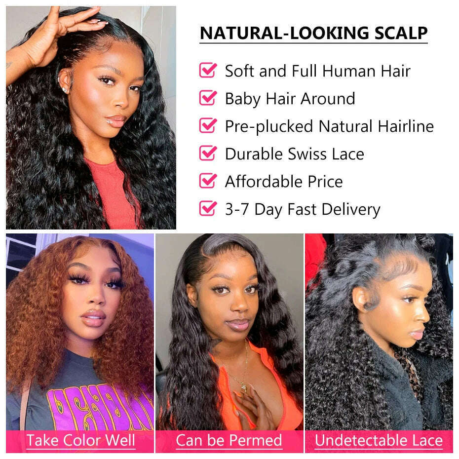 KIMLUD, 30 inch Deep Wave Curly Lace Frontal Wigs 13x4 13x6 Deep Curly Lace Frontal Wig 4x4 closure Human Hair Wigs For Women Brazilian, 13x6 Lace Front Wig / CHINA / 24inches | 180%, KIMLUD Womens Clothes