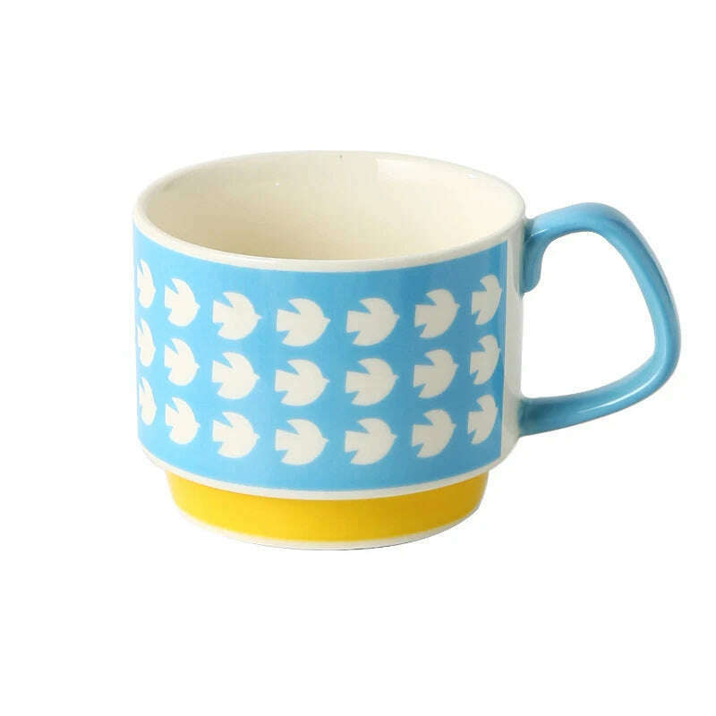 KIMLUD, 300ml Japanese Flower Coffee Mug Set Retro Ceramic Milk Oats Mug Office Water Handgrip Cup Kitchen Party Drinkware Set, C / 300ml, KIMLUD Womens Clothes