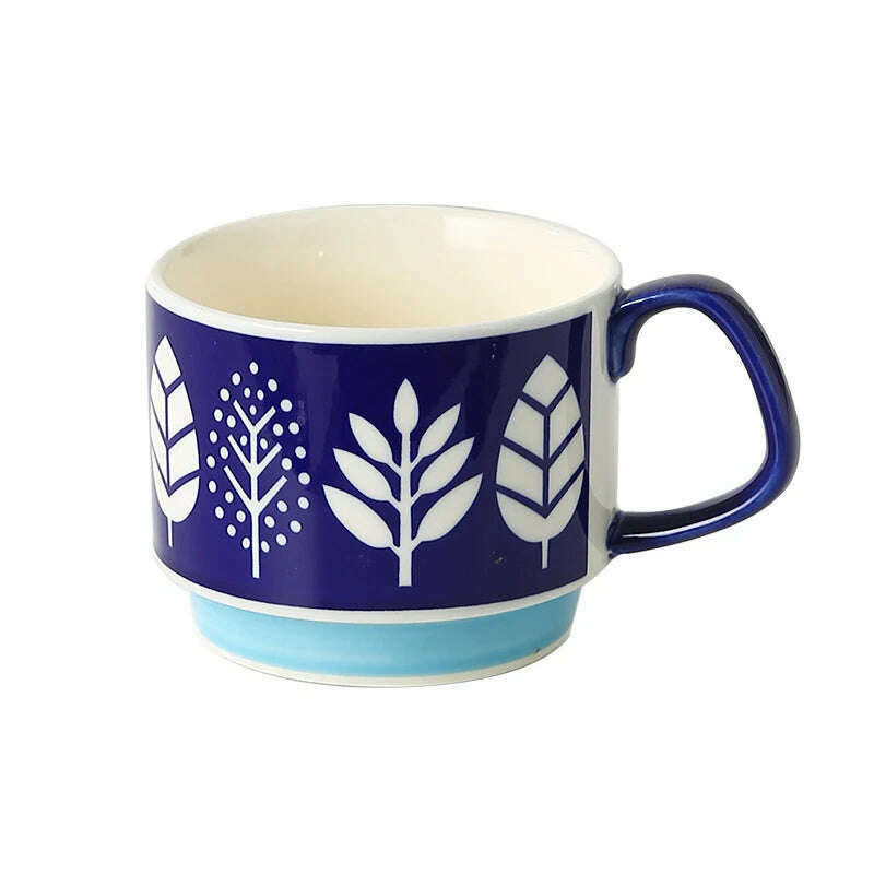 KIMLUD, 300ml Japanese Flower Coffee Mug Set Retro Ceramic Milk Oats Mug Office Water Handgrip Cup Kitchen Party Drinkware Set, D / 300ml, KIMLUD Womens Clothes
