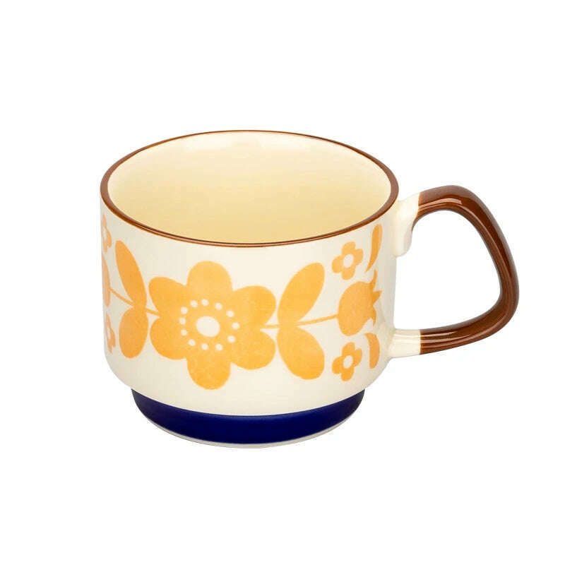 KIMLUD, 300ml Japanese Flower Coffee Mug Set Retro Ceramic Milk Oats Mug Office Water Handgrip Cup Kitchen Party Drinkware Set, E / 300ml, KIMLUD Womens Clothes