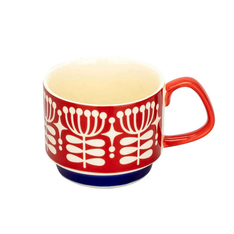 KIMLUD, 300ml Japanese Flower Coffee Mug Set Retro Ceramic Milk Oats Mug Office Water Handgrip Cup Kitchen Party Drinkware Set, F / 300ml, KIMLUD Womens Clothes