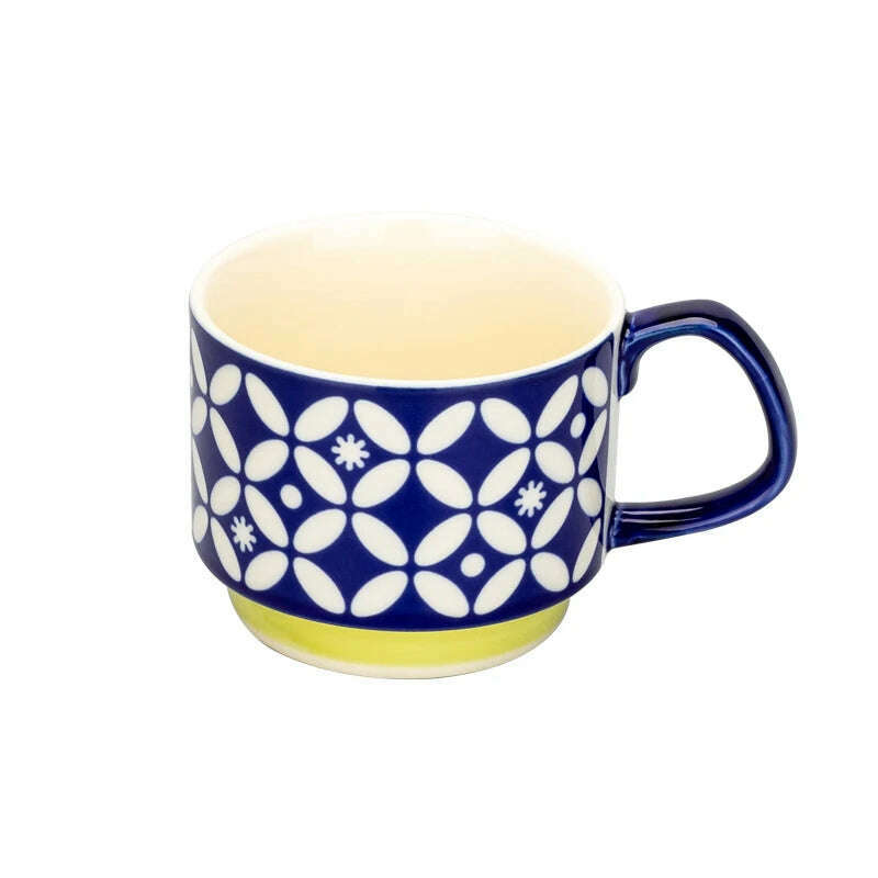 KIMLUD, 300ml Japanese Flower Coffee Mug Set Retro Ceramic Milk Oats Mug Office Water Handgrip Cup Kitchen Party Drinkware Set, G / 300ml, KIMLUD Womens Clothes