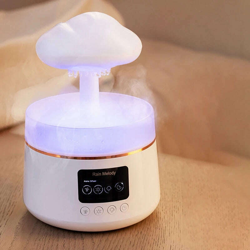 KIMLUD, 300Ml Mushroom Rain Cloud Air Humidifier Water Drops Sounds Colorful Night Lights Aromatherapy Essential Oil Diffuser, White, KIMLUD Womens Clothes