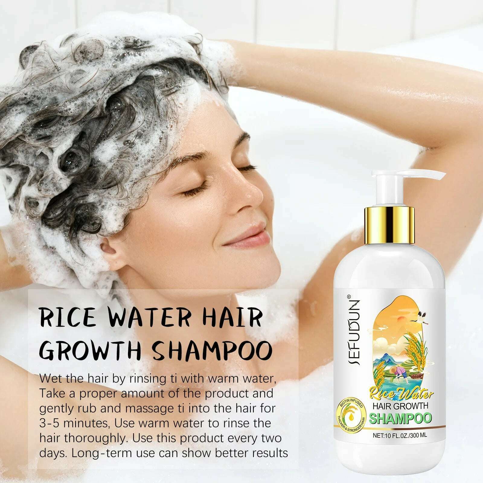 KIMLUD, 300ml Tradition Wash Rice Water Hair Shampoo Anti Hair Loss Treatment Fast Growth Anti Dandruff Shampoo Professional Hair Care, KIMLUD Women's Clothes