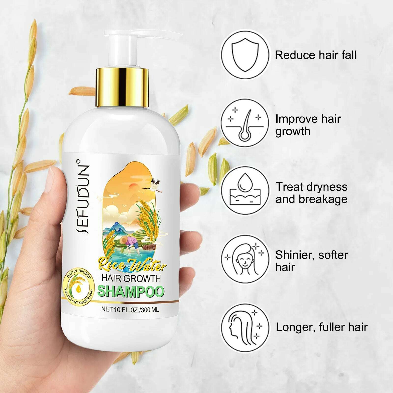 KIMLUD, 300ml Tradition Wash Rice Water Hair Shampoo Anti Hair Loss Treatment Fast Growth Anti Dandruff Shampoo Professional Hair Care, KIMLUD Women's Clothes
