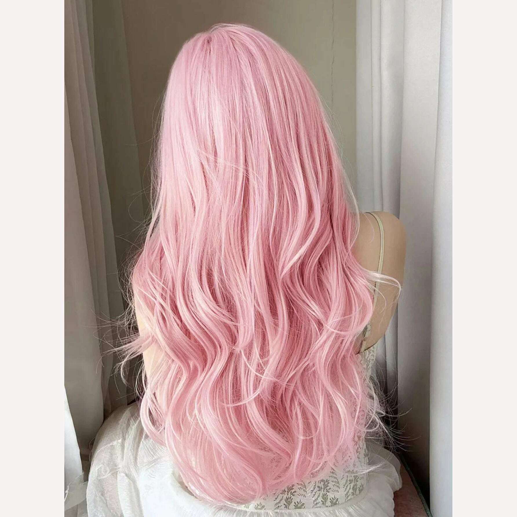 KIMLUD, 30Inch Pretty Pink Synthetic Wigs with Bang Long Natural Wavy Hair Wig for Women Daily Use Cosplay Drag Queen Heat Resistant, KIMLUD Womens Clothes