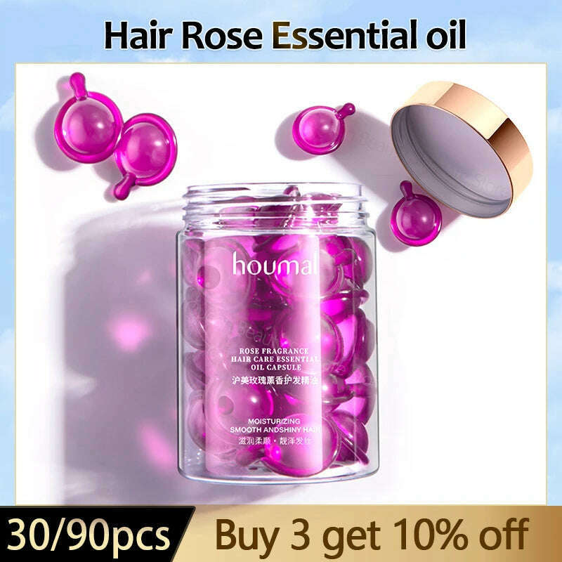 KIMLUD, 30Pcs Hair Rose Essential Oil Smooth Silky Hair Vitamin Capsule Nourishing Treatment Repair Damaged Hair Serum Strengthen Hair, KIMLUD Womens Clothes