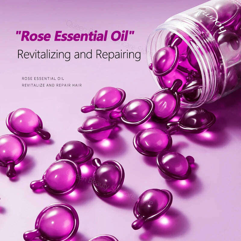 KIMLUD, 30Pcs Hair Rose Essential Oil Smooth Silky Hair Vitamin Capsule Nourishing Treatment Repair Damaged Hair Serum Strengthen Hair, KIMLUD Womens Clothes
