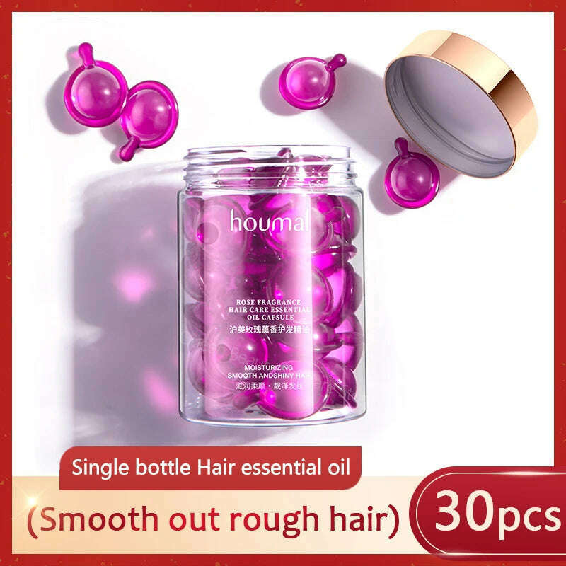 KIMLUD, 30Pcs Hair Rose Essential Oil Smooth Silky Hair Vitamin Capsule Nourishing Treatment Repair Damaged Hair Serum Strengthen Hair, A bottle (30pcs), KIMLUD Women's Clothes