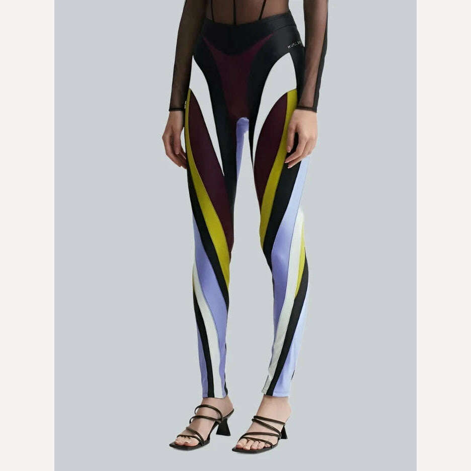 KIMLUD, 3.13 Women's Leggings 2024 Summer New Elastic Mesh Contrast Patchwork Women's Tight Pants y2k Sports Yoga Pants Traf, KIMLUD Womens Clothes