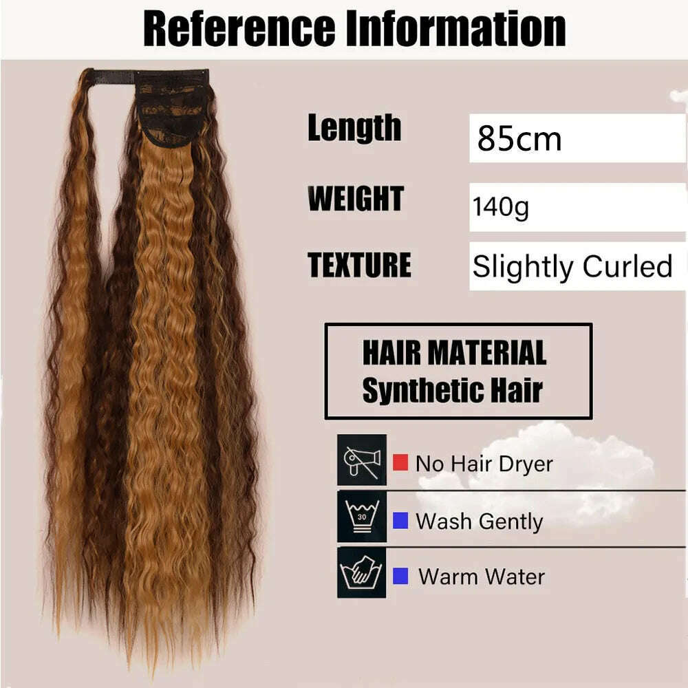 32 Inch Long Ponytail Hair Extension Corn Wavy Texture Synthetic Afro Kinky Curly Ponytail Women Hairpieces Wrap On Pony Tail - KIMLUD