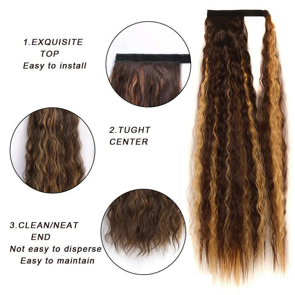 32 Inch Long Ponytail Hair Extension Corn Wavy Texture Synthetic Afro Kinky Curly Ponytail Women Hairpieces Wrap On Pony Tail - KIMLUD
