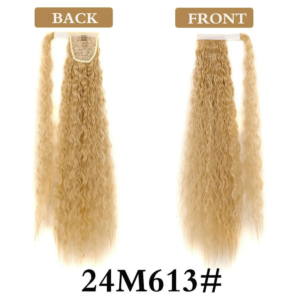 32 Inch Long Ponytail Hair Extension Corn Wavy Texture Synthetic Afro Kinky Curly Ponytail Women Hairpieces Wrap On Pony Tail - KIMLUD