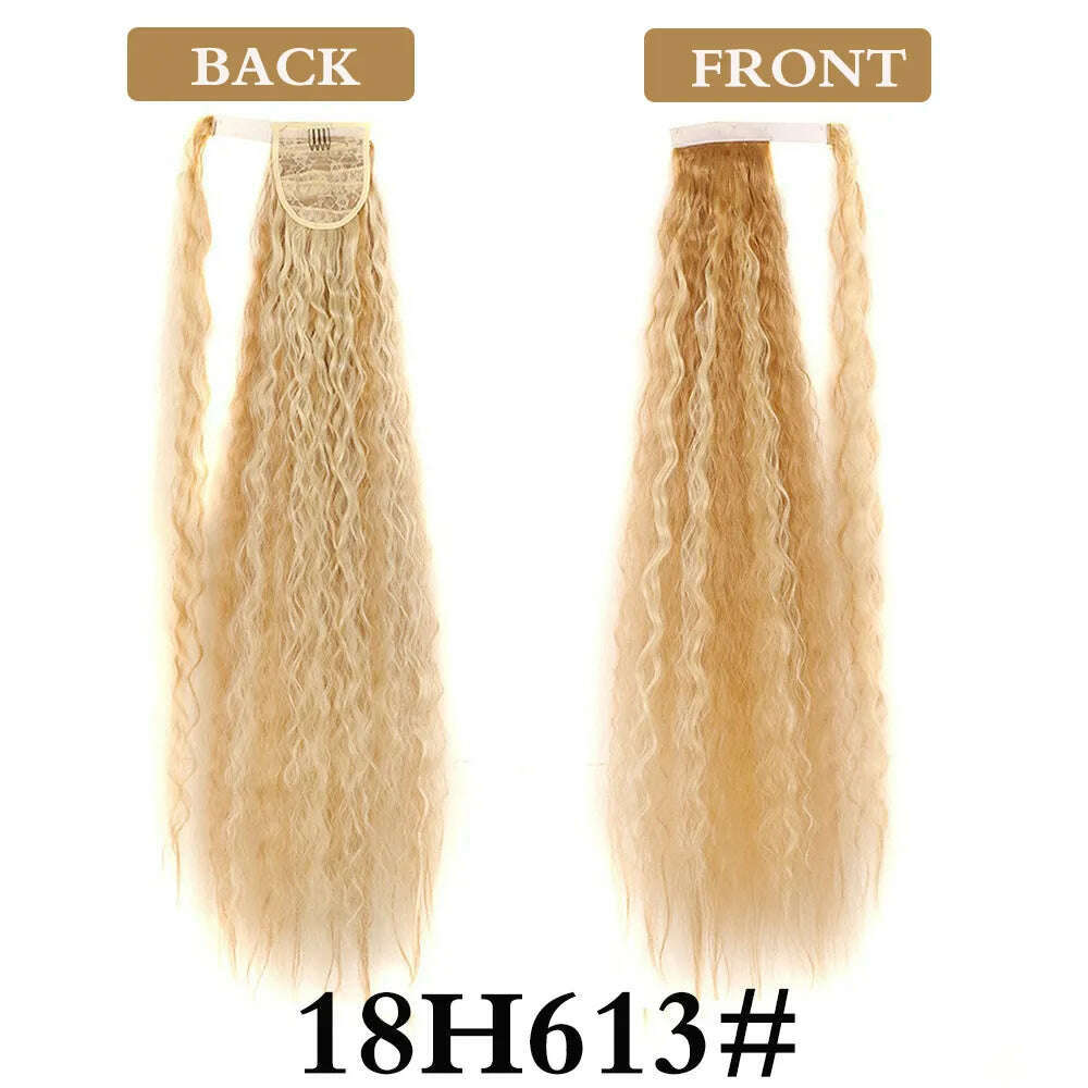 32 Inch Long Ponytail Hair Extension Corn Wavy Texture Synthetic Afro Kinky Curly Ponytail Women Hairpieces Wrap On Pony Tail - KIMLUD