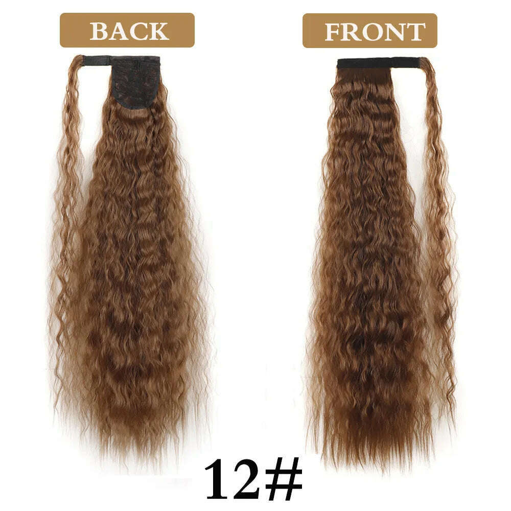 32 Inch Long Ponytail Hair Extension Corn Wavy Texture Synthetic Afro Kinky Curly Ponytail Women Hairpieces Wrap On Pony Tail - KIMLUD