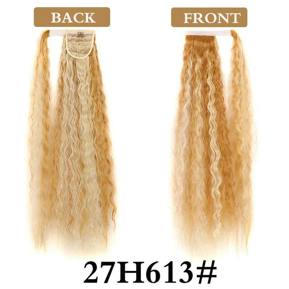 32 Inch Long Ponytail Hair Extension Corn Wavy Texture Synthetic Afro Kinky Curly Ponytail Women Hairpieces Wrap On Pony Tail - KIMLUD