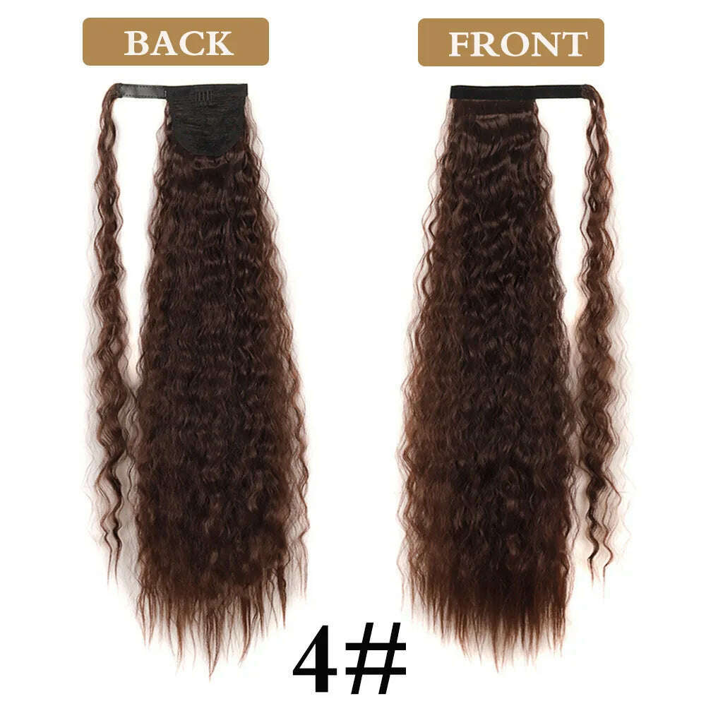32 Inch Long Ponytail Hair Extension Corn Wavy Texture Synthetic Afro Kinky Curly Ponytail Women Hairpieces Wrap On Pony Tail - KIMLUD
