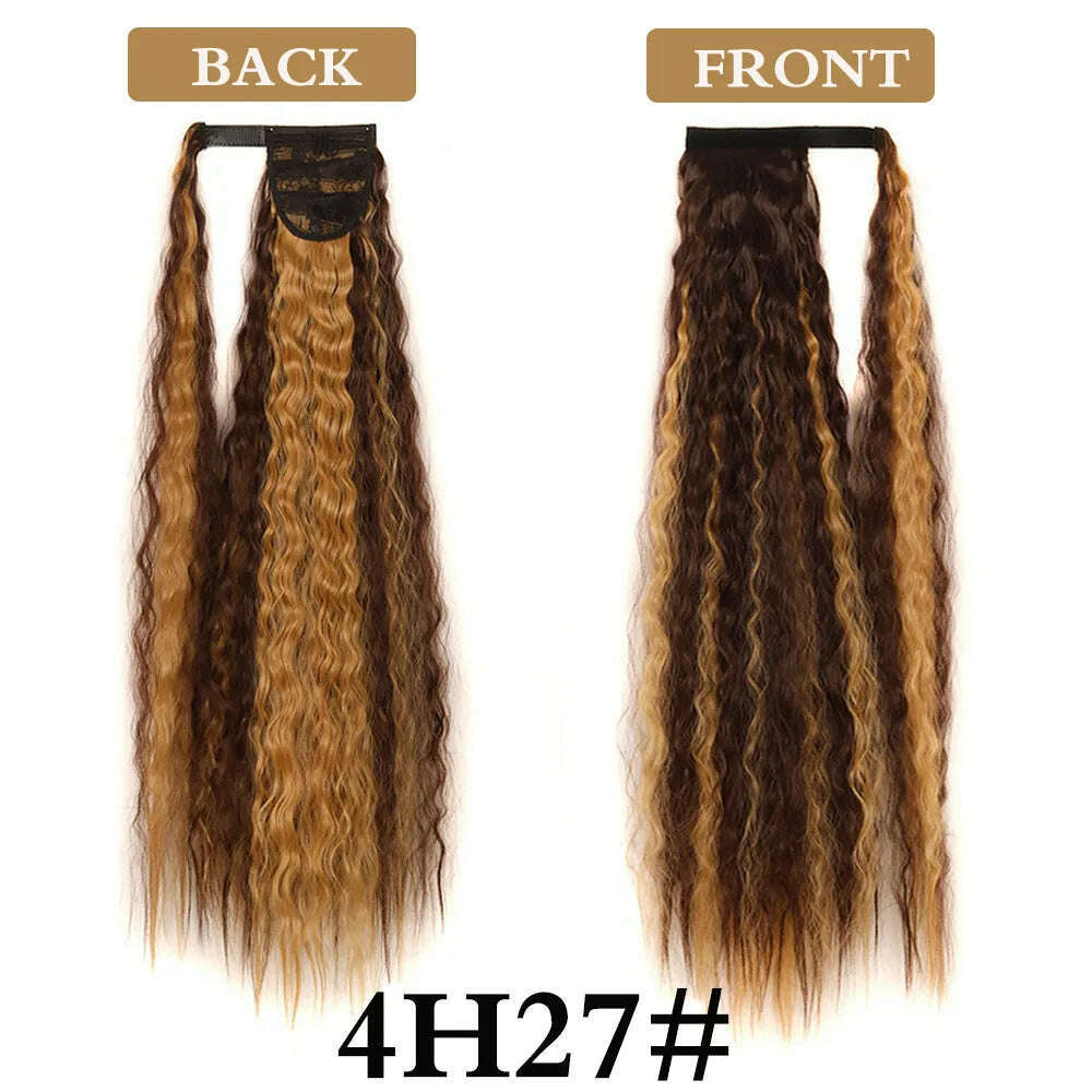 32 Inch Long Ponytail Hair Extension Corn Wavy Texture Synthetic Afro Kinky Curly Ponytail Women Hairpieces Wrap On Pony Tail - KIMLUD