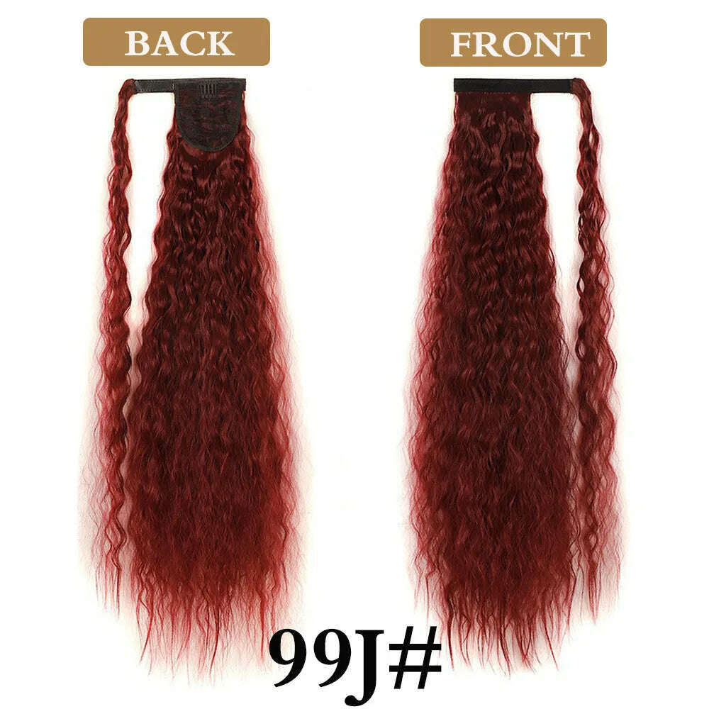 32 Inch Long Ponytail Hair Extension Corn Wavy Texture Synthetic Afro Kinky Curly Ponytail Women Hairpieces Wrap On Pony Tail - KIMLUD