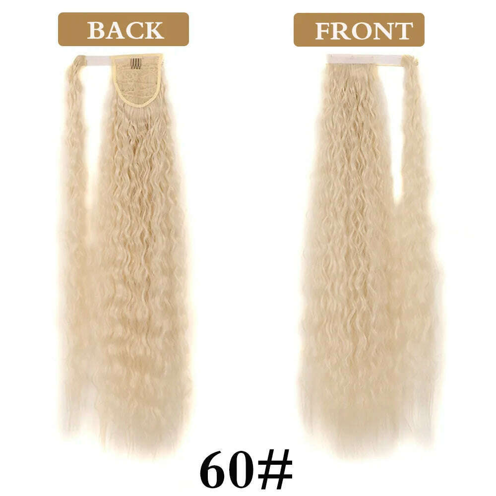 32 Inch Long Ponytail Hair Extension Corn Wavy Texture Synthetic Afro Kinky Curly Ponytail Women Hairpieces Wrap On Pony Tail - KIMLUD