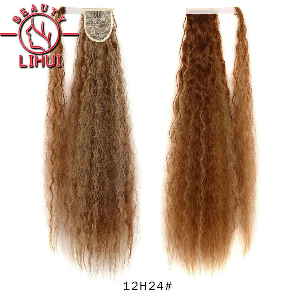 32 Inch Long Ponytail Hair Extension Corn Wavy Texture Synthetic Afro Kinky Curly Ponytail Women Hairpieces Wrap On Pony Tail - KIMLUD