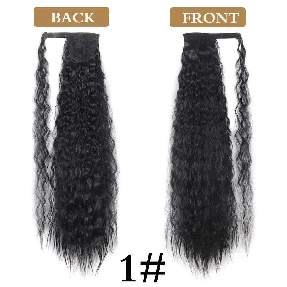 32 Inch Long Ponytail Hair Extension Corn Wavy Texture Synthetic Afro Kinky Curly Ponytail Women Hairpieces Wrap On Pony Tail - KIMLUD