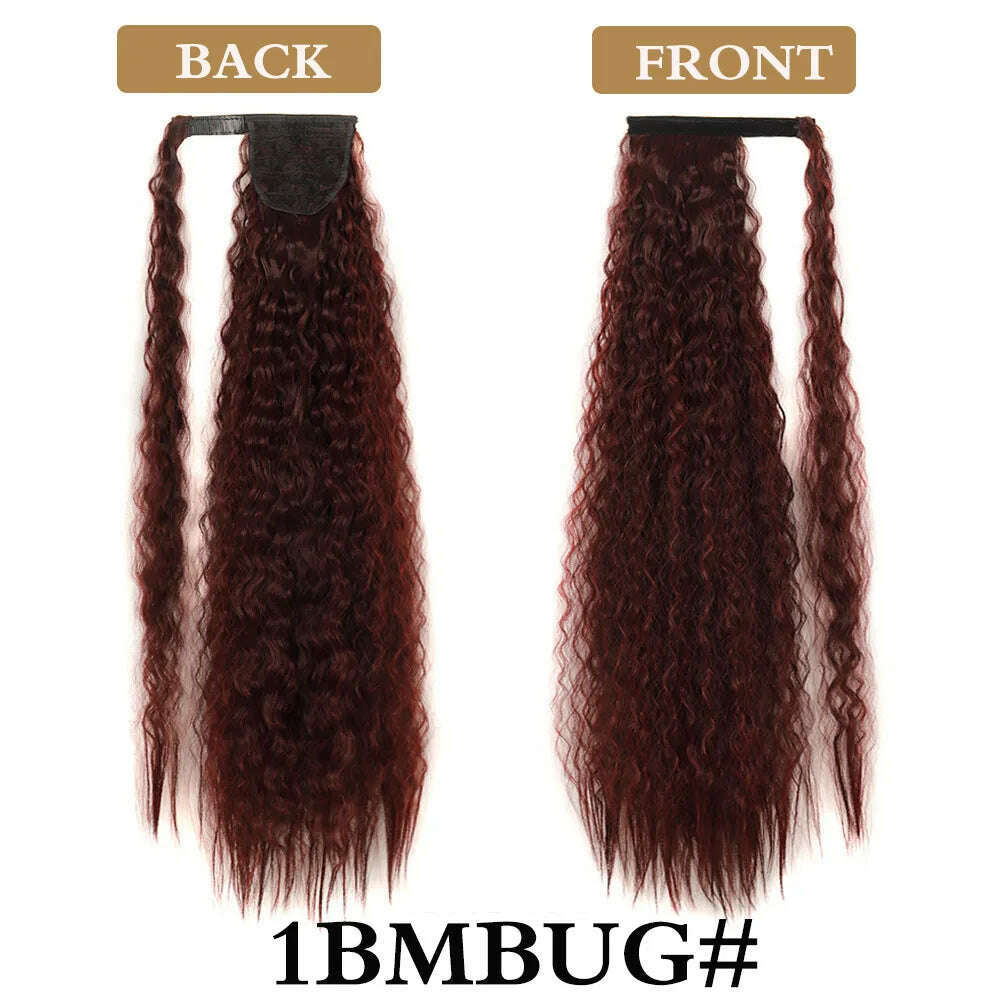 32 Inch Long Ponytail Hair Extension Corn Wavy Texture Synthetic Afro Kinky Curly Ponytail Women Hairpieces Wrap On Pony Tail - KIMLUD