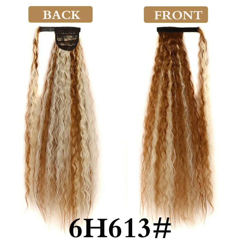 32 Inch Long Ponytail Hair Extension Corn Wavy Texture Synthetic Afro Kinky Curly Ponytail Women Hairpieces Wrap On Pony Tail - KIMLUD