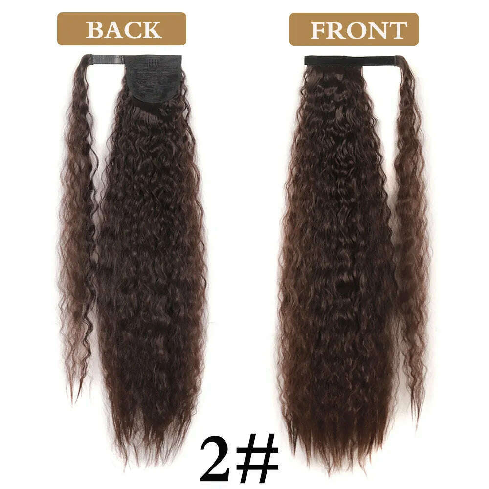 32 Inch Long Ponytail Hair Extension Corn Wavy Texture Synthetic Afro Kinky Curly Ponytail Women Hairpieces Wrap On Pony Tail - KIMLUD