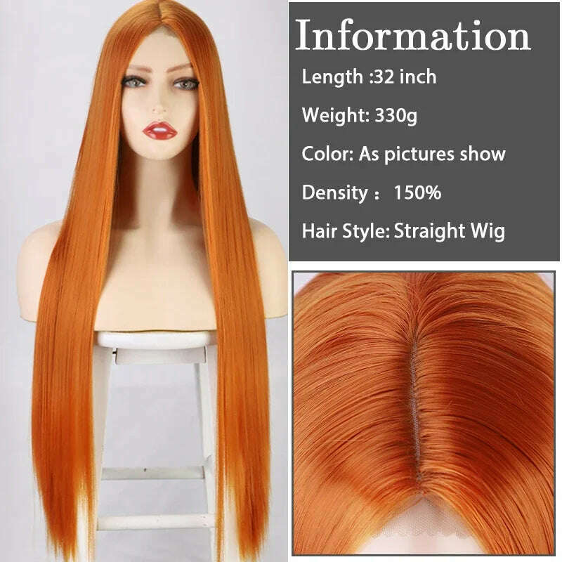 32 Inch Long Straight Ginger Wigs for Women Synthetic Orange Blonde Cosplay Wig Heat Resistant Red Pink Silver Gray Hair Wig 613 - KIMLUD