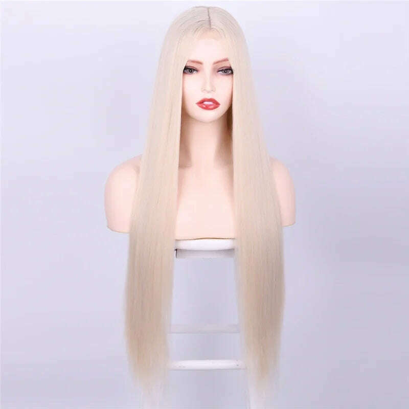 32 Inch Long Straight Ginger Wigs for Women Synthetic Orange Blonde Cosplay Wig Heat Resistant Red Pink Silver Gray Hair Wig 613 - KIMLUD