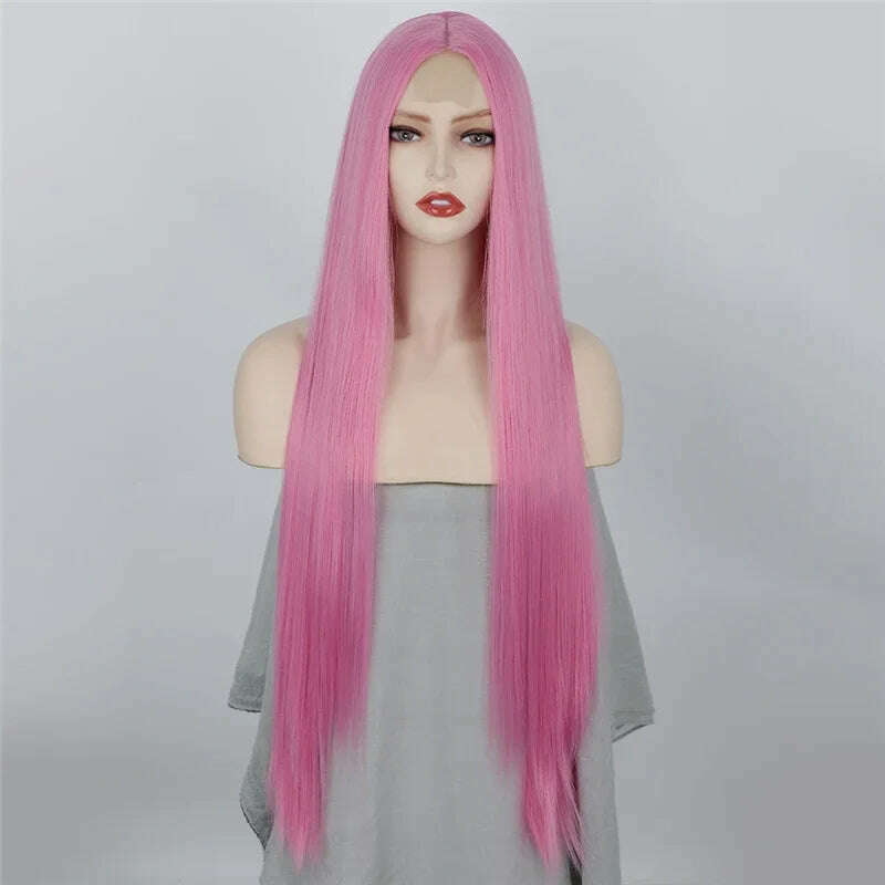 32 Inch Long Straight Ginger Wigs for Women Synthetic Orange Blonde Cosplay Wig Heat Resistant Red Pink Silver Gray Hair Wig 613 - KIMLUD