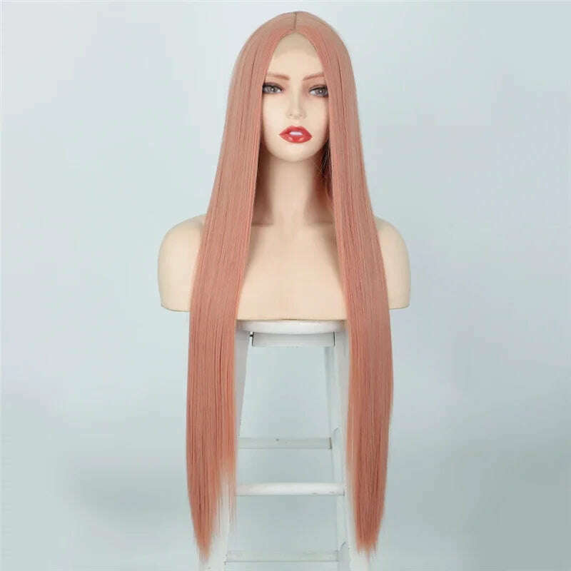 32 Inch Long Straight Ginger Wigs for Women Synthetic Orange Blonde Cosplay Wig Heat Resistant Red Pink Silver Gray Hair Wig 613 - KIMLUD