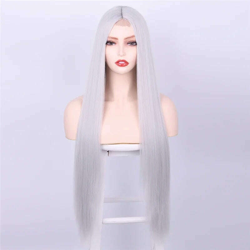32 Inch Long Straight Ginger Wigs for Women Synthetic Orange Blonde Cosplay Wig Heat Resistant Red Pink Silver Gray Hair Wig 613 - KIMLUD